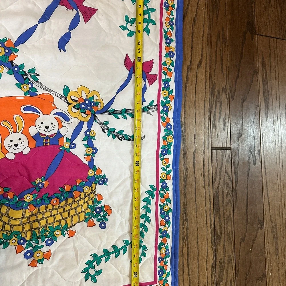 Vintage 80s 90s Baby Quilt 3 Bunnies in a Basket 31x41” Stains See Pictures